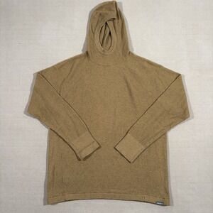 Eddie Bauer Sweater Mens Large Antique Gold Thermal Hooded Wool Blend Pullover